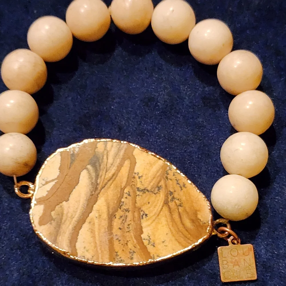 VINTAGE NATURAL STONE STRETCH BRACELET HEAVY PICTURE JASPER SLAB STATEMENT